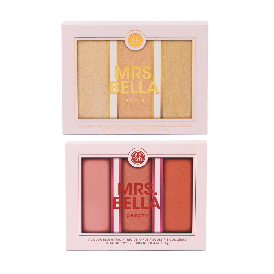 BH Mrs. Bella 3-Color Blush & Highlighter Trio Palettes – Peachy & Goldie