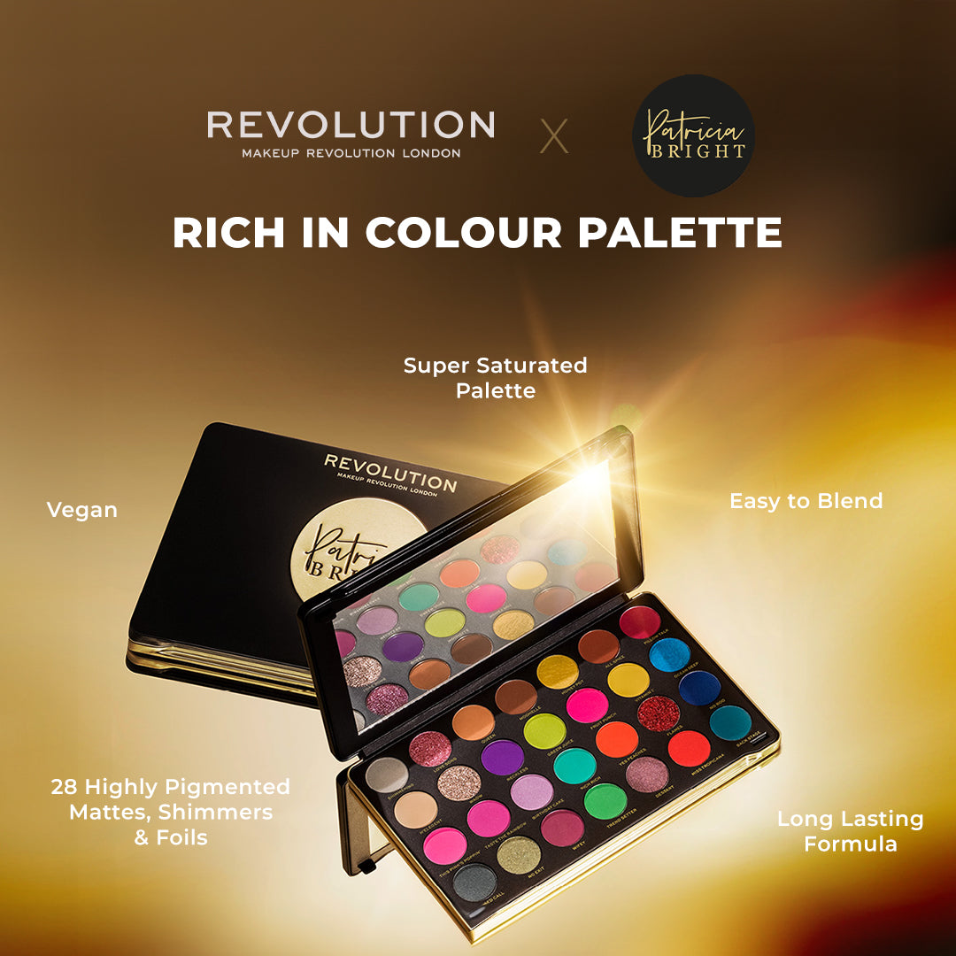 HOK Makeup Makeup Revolution X Patricia Bright Rich In Colour Palette Makeup Revolution 929A ag Eye Shadow Eyes Eyeshadow Eyeshadow Palette High Risk Makeup Makeup revolution