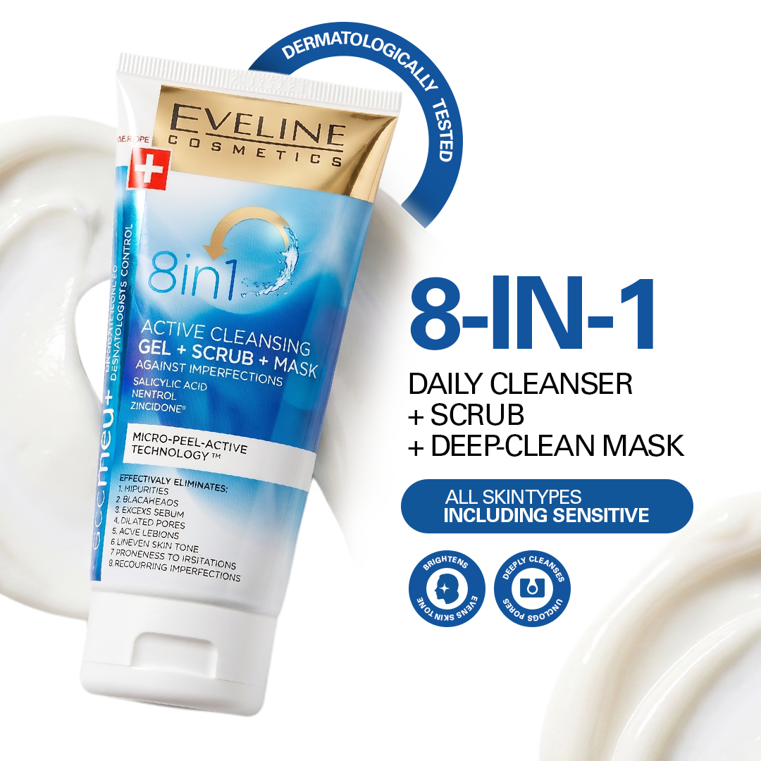 Eveline Cosmetics Facemed+ 8 in 1 Active Cleansing Gel+Scrub+Mask 150ml