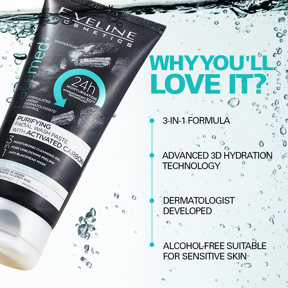 Eveline Cosmetics Facemed+ Purifying Facial Wash Paste With Activated Carbon 150 ml