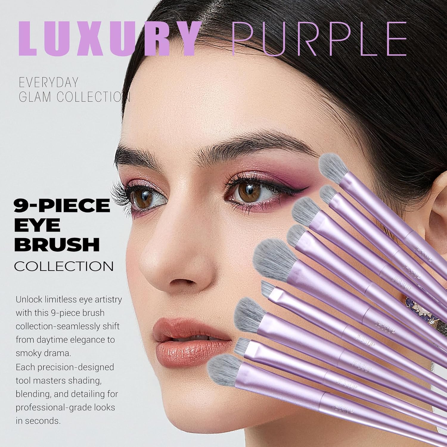 Jessup Makeup Luxury Purple Makeup Brush Set of 14pcs