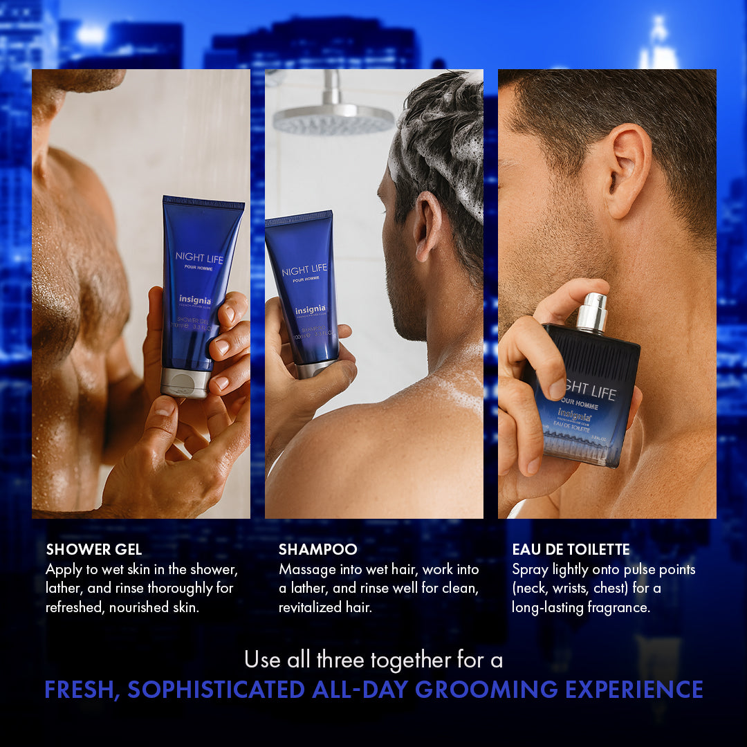 Insignia Night Life Exclusive Collection 3-Piece Gift Set –  Eau De Toilette, Shower Gel & Shampoo 100ml Each