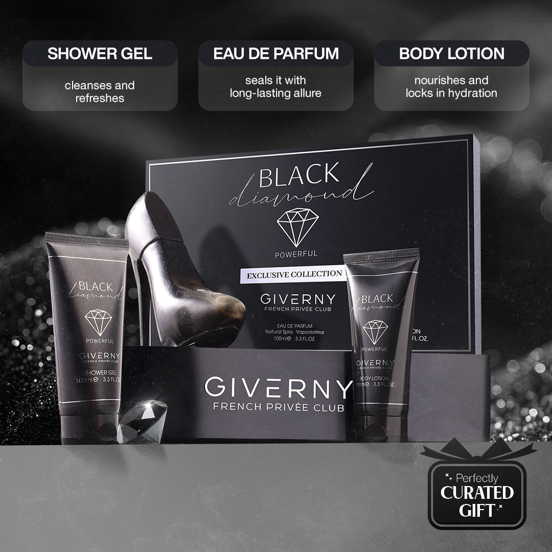 Black Diamond Gift Set – 3 Pcs | Eau De Parfum, Body Lotion & Shower Gel - 100 ml Each