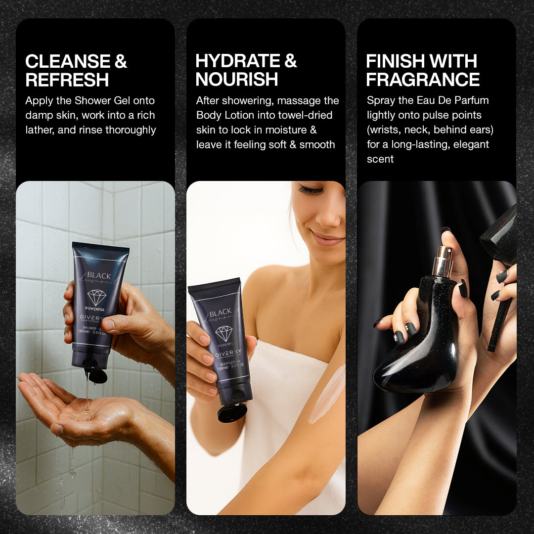 Black Diamond Gift Set – 3 Pcs | Eau De Parfum, Body Lotion & Shower Gel - 100 ml Each