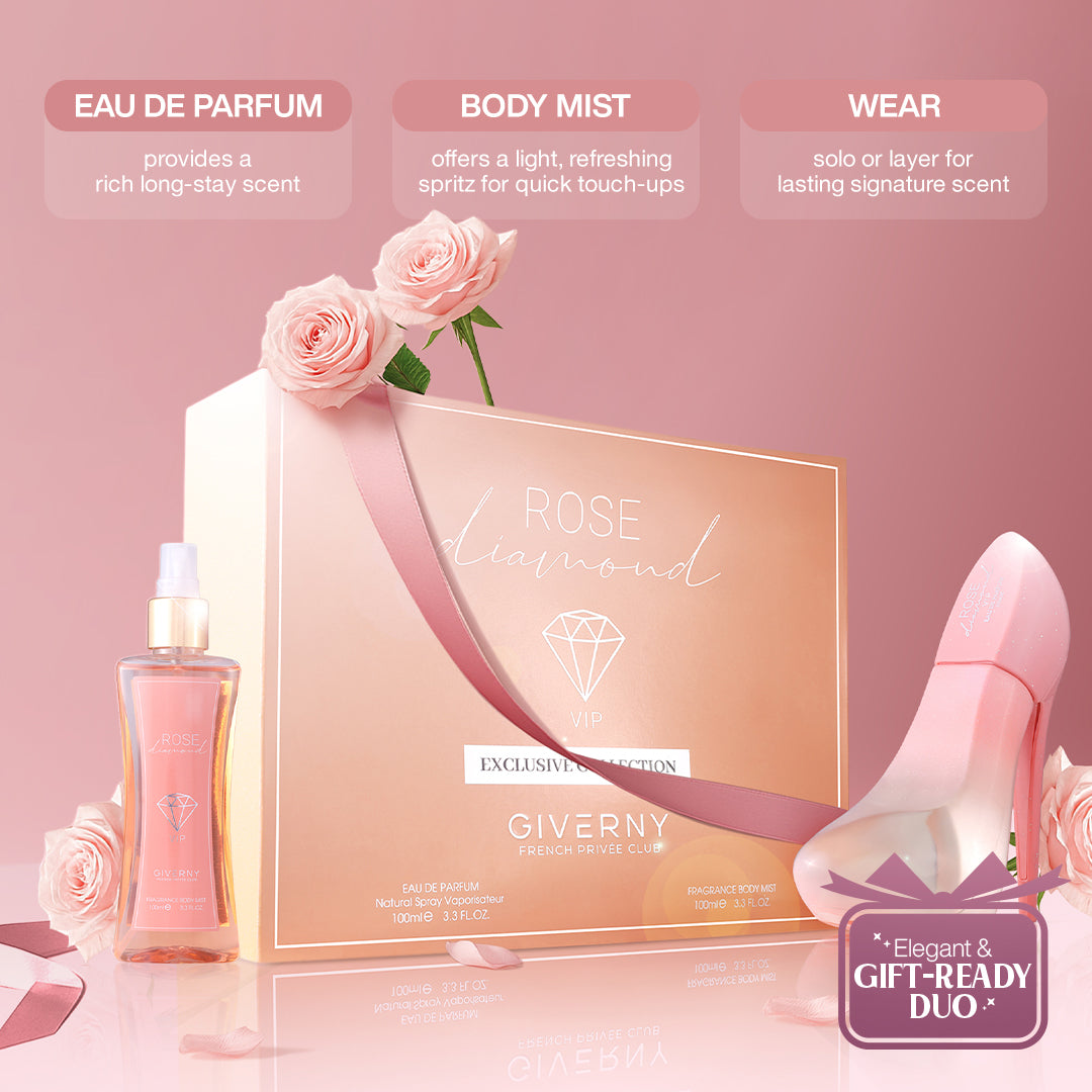 Rose Diamond Gift Set – 2 Pcs | Eau De Parfum 100ml & Body Mist - 100 ml