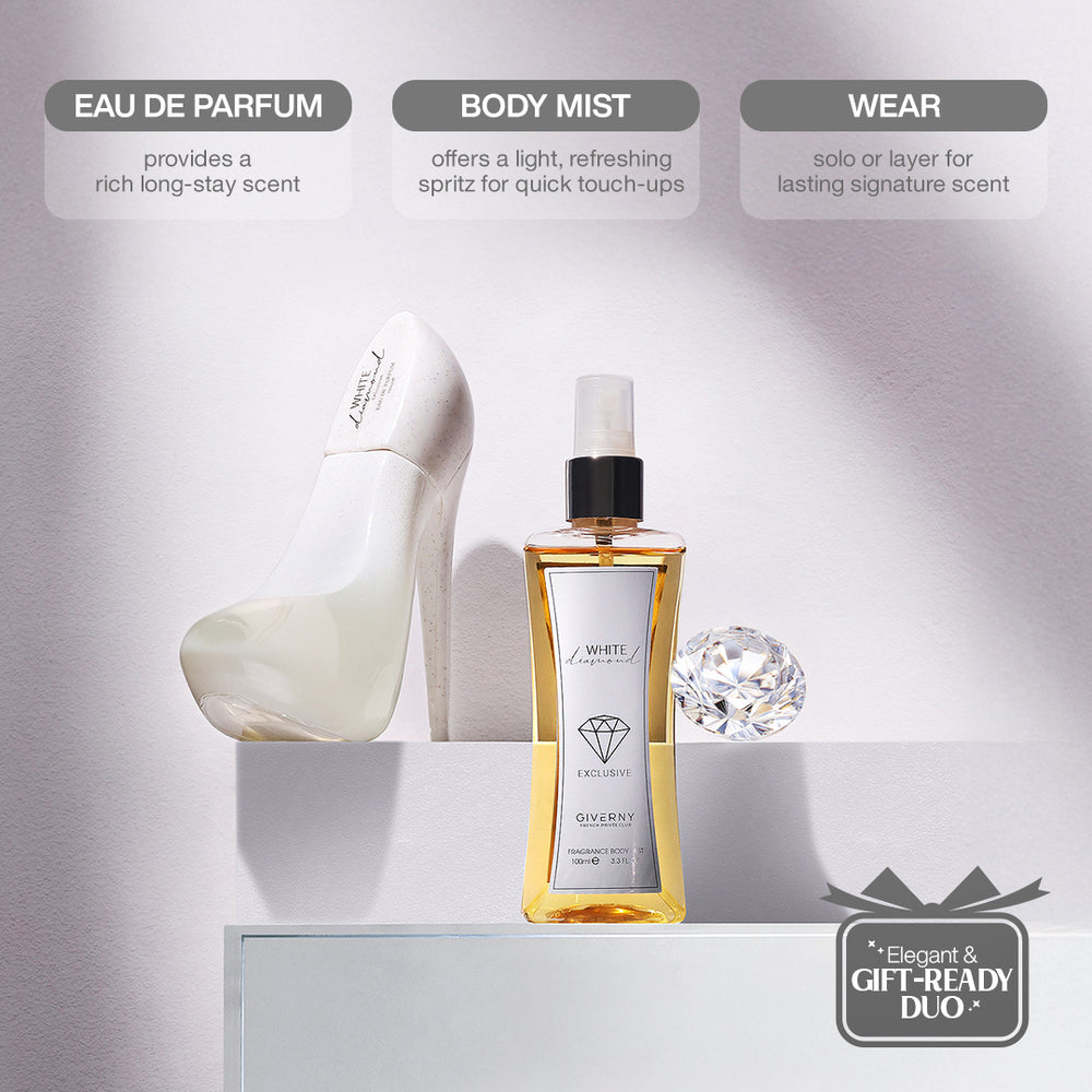 White Diamond Gift Set – 2 Pcs | Eau De Parfum 100ml & Body Mist - 100 ml