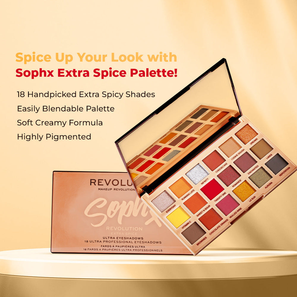 HOK Makeup Makeup Revolution X Sophx Extra Spice Makeup Revolution Eye Palettes. Eye Shadow Eyes Eyeshadow Eyeshadow Palette Hok Makeup Makeup Makeup revolution Palettes