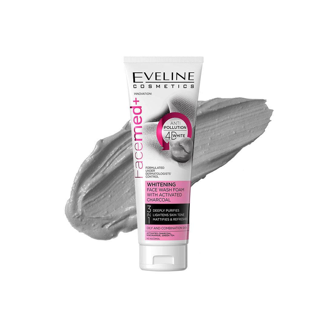 Eveline Cosmetics Facemed+ Whitening Face Wash Foam With Activated Charcoal 3 In 1 100ml