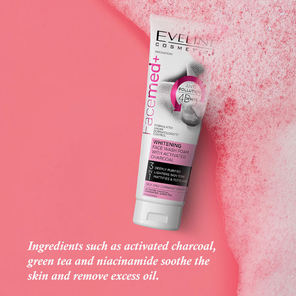 Eveline Cosmetics Facemed+ Whitening Face Wash Foam With Activated Charcoal 3 In 1 100ml