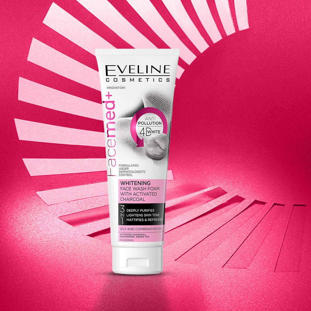 Eveline Cosmetics Facemed+ Whitening Face Wash Foam With Activated Charcoal 3 In 1 100ml