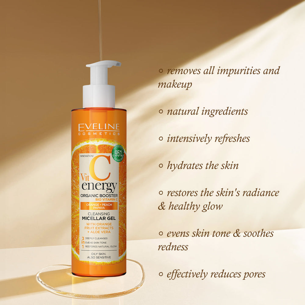 Eveline Cosmetics Vit C Energy Organic Booster Cleansing Micellar Gel 3-In-1 200ml