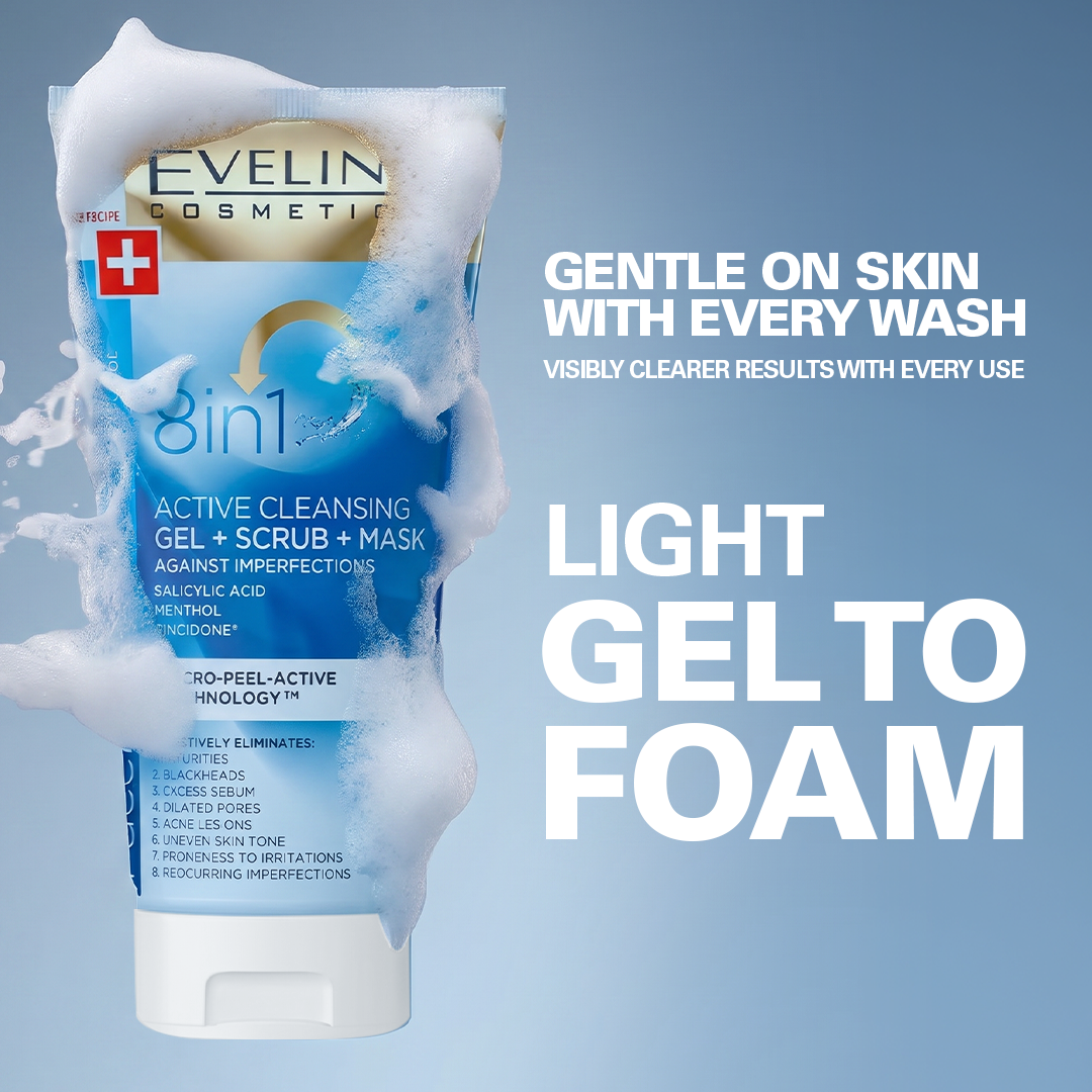 Eveline Cosmetics Facemed+ 8 in 1 Active Cleansing Gel+Scrub+Mask 150ml