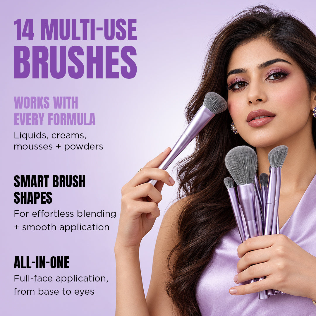 Jessup Makeup Luxury Purple Makeup Brush Set of 14pcs