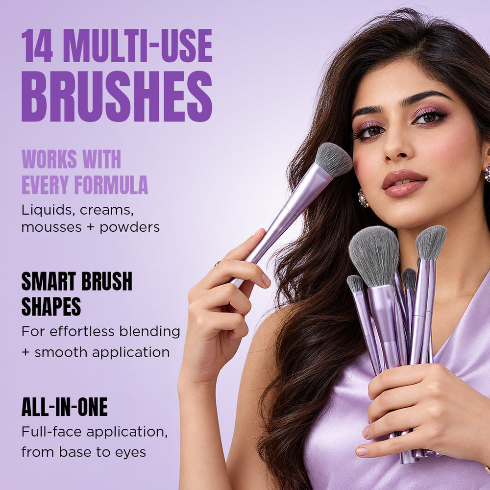 Jessup Makeup Luxury Purple Makeup Brush Set of 14pcs