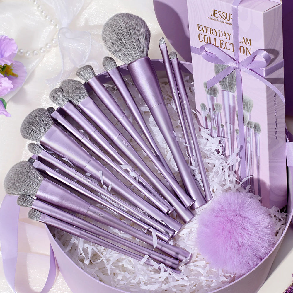 Jessup Makeup Luxury Purple Makeup Brush Set of 14pcs
