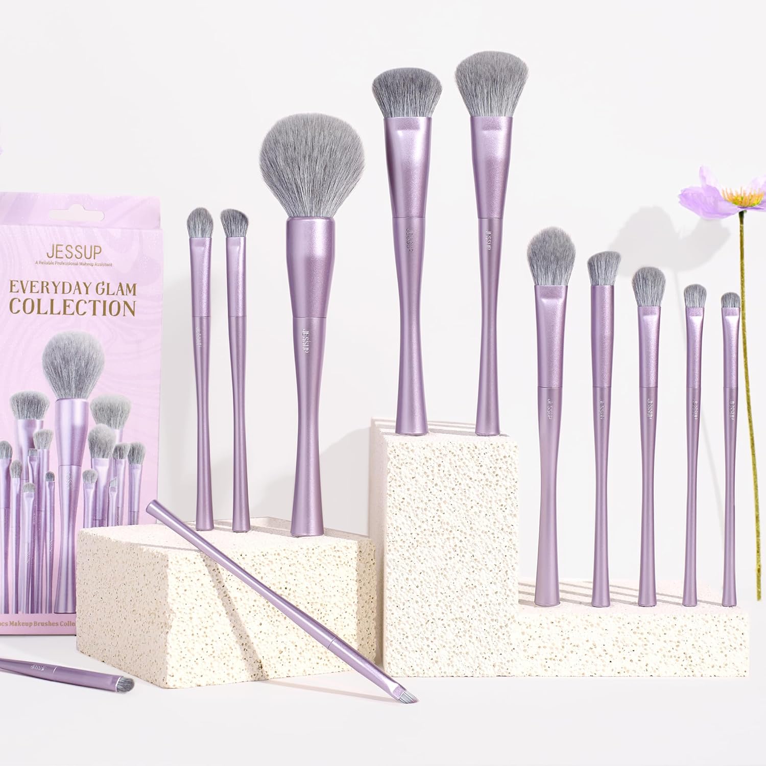Jessup Makeup Luxury Purple Makeup Brush Set of 14pcs