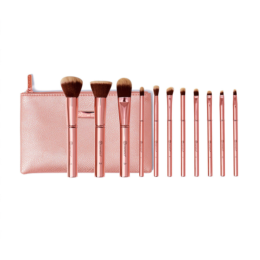 BH Cosmetics Metal Rose 11 Piece Brush Set With Cosmetic Bag