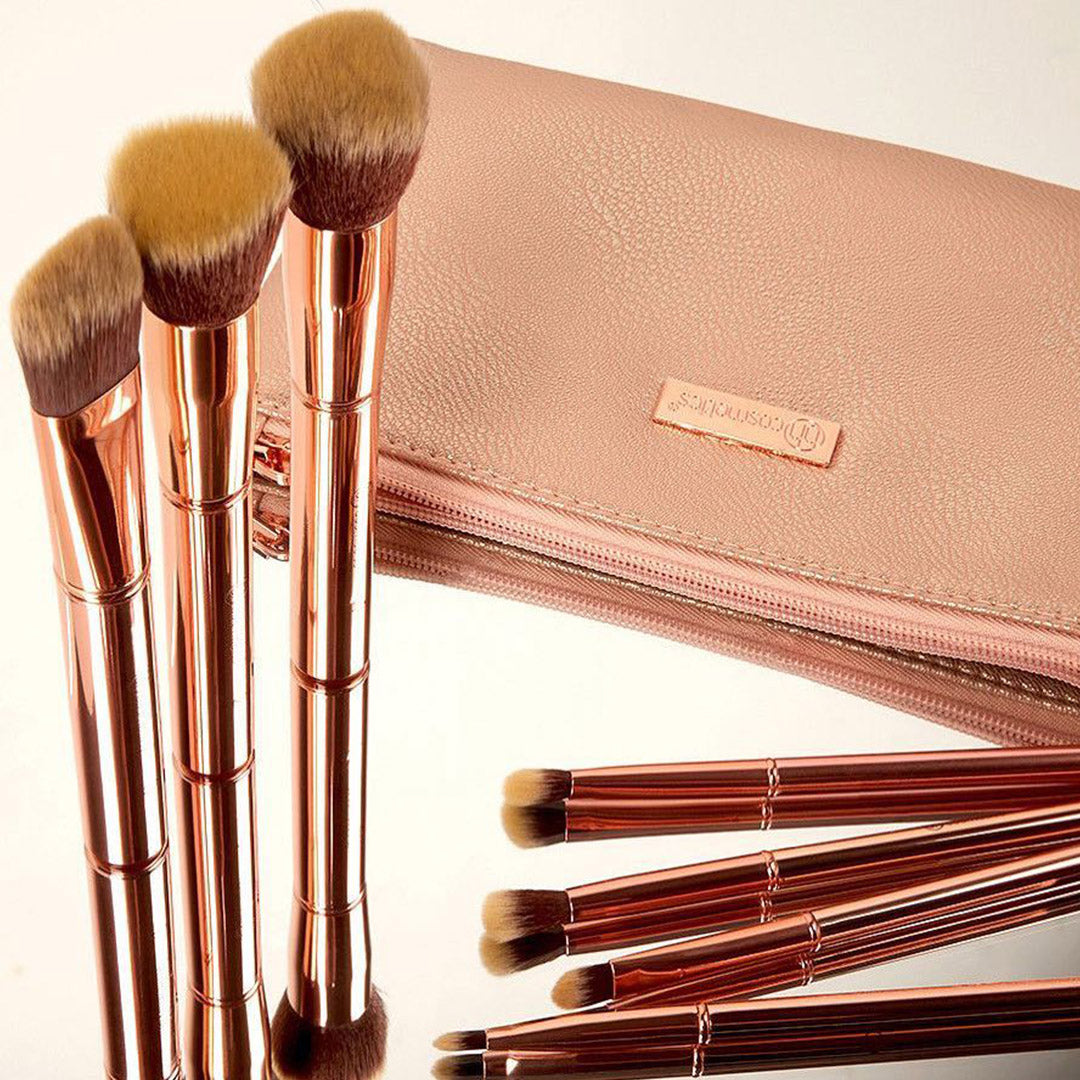 BH Cosmetics Metal Rose 11 Piece Brush Set With Cosmetic Bag