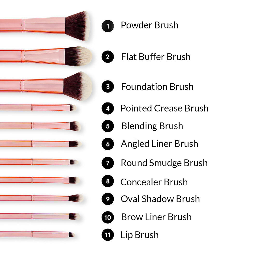 BH Cosmetics Metal Rose 11 Piece Brush Set With Cosmetic Bag