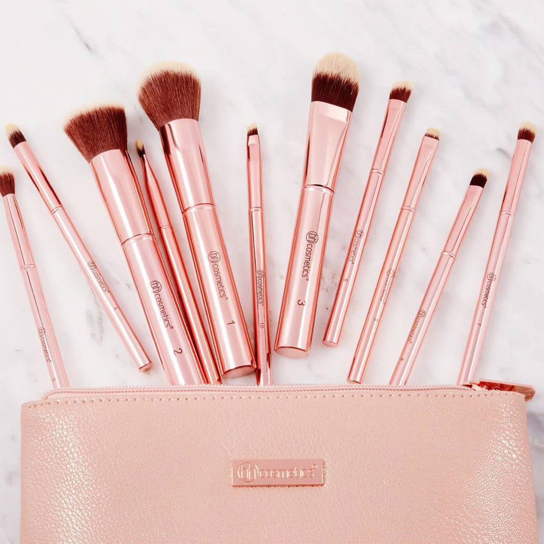 BH Cosmetics Metal Rose 11 Piece Brush Set With Cosmetic Bag