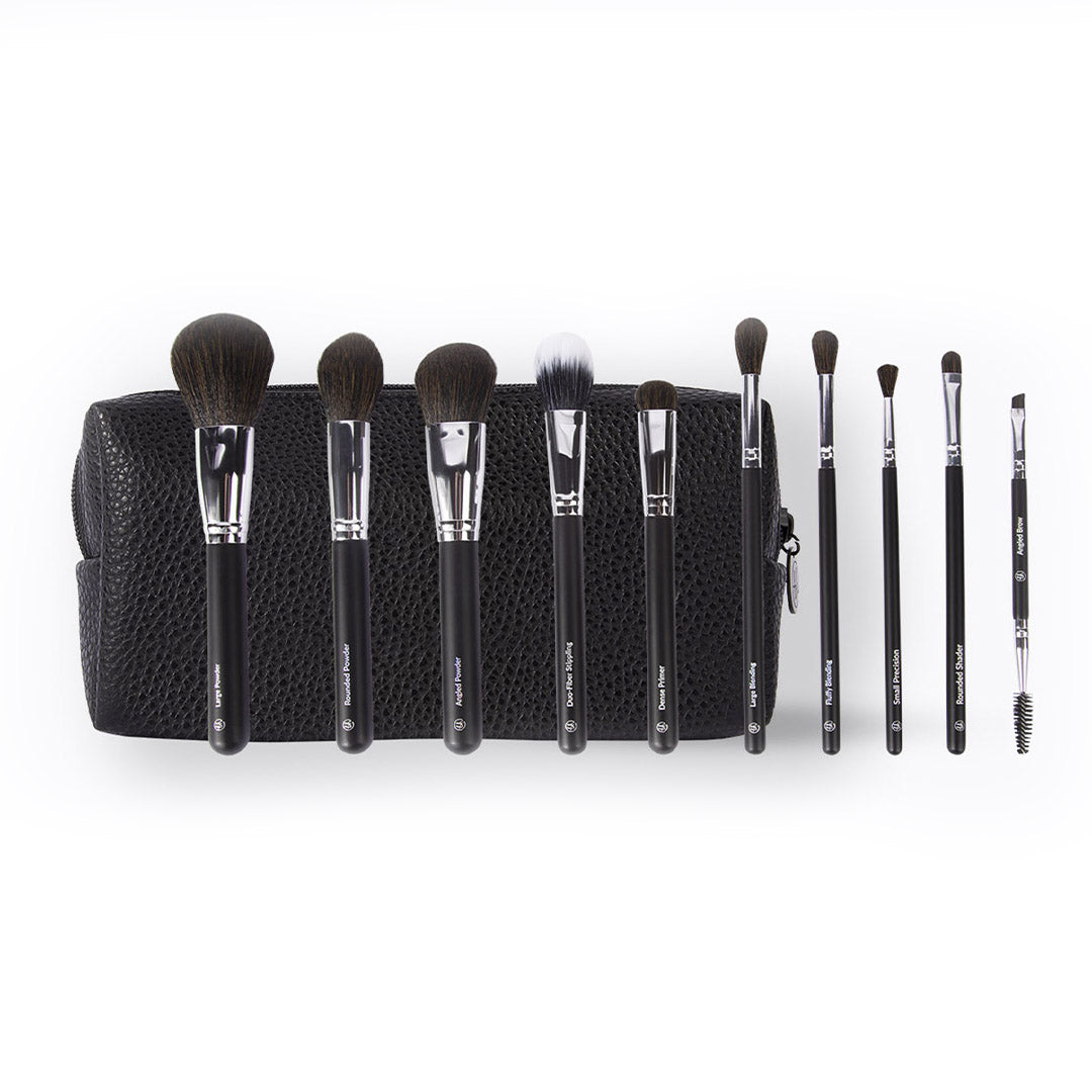 BH Cosmetics Ultimate Essentials - 10 Piece Face & Eye Brush Set with Bag