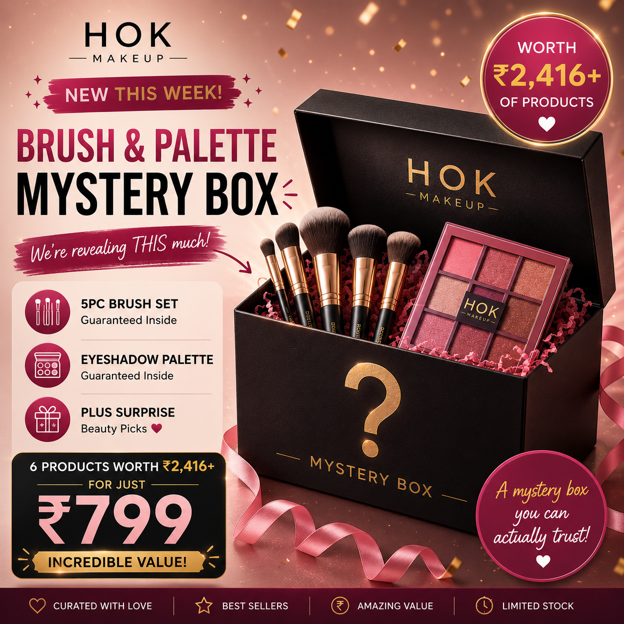 HOK Brush & Palette Mystery Box | 6 Full-Size Products Worth ₹2,400+