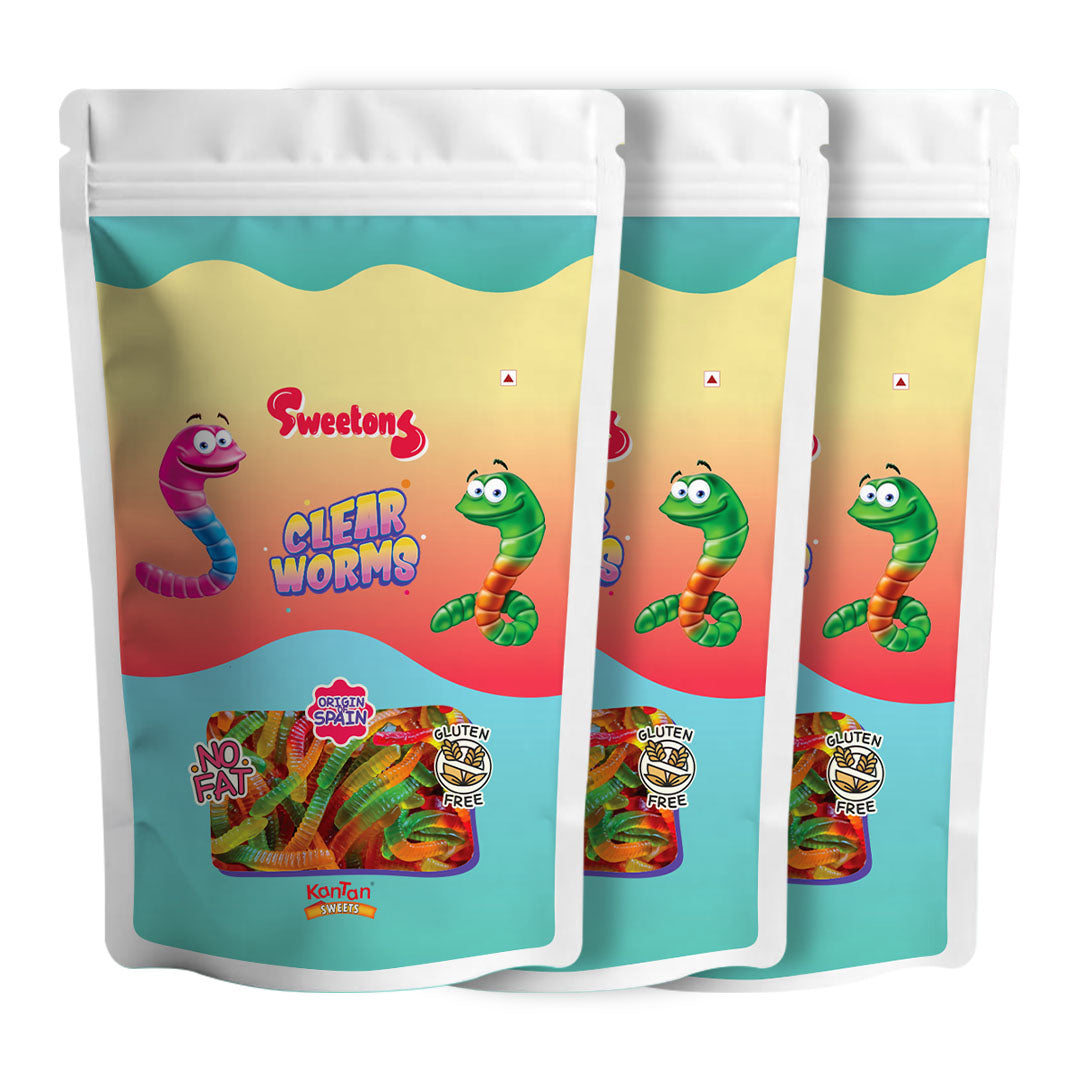 Sweetons Clear Worms Gummy Candy - Pack of 3 (50g each)