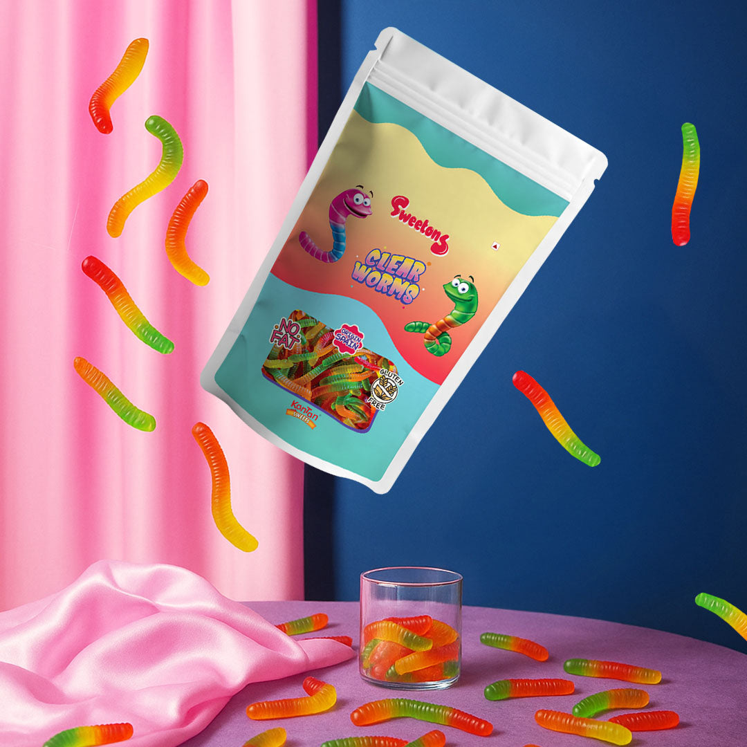 Sweetons Clear Worms Gummy Candy - Pack of 3 (50g each)