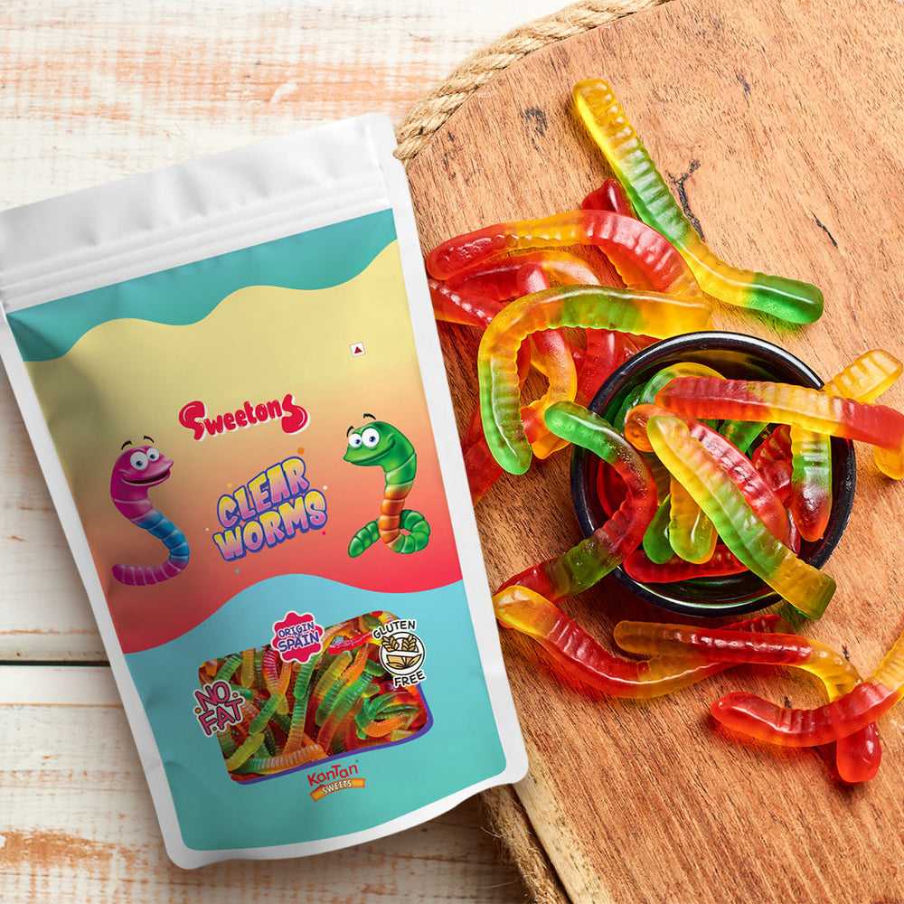 Sweetons Clear Worms Gummy Candy - Pack of 3 (50g each)