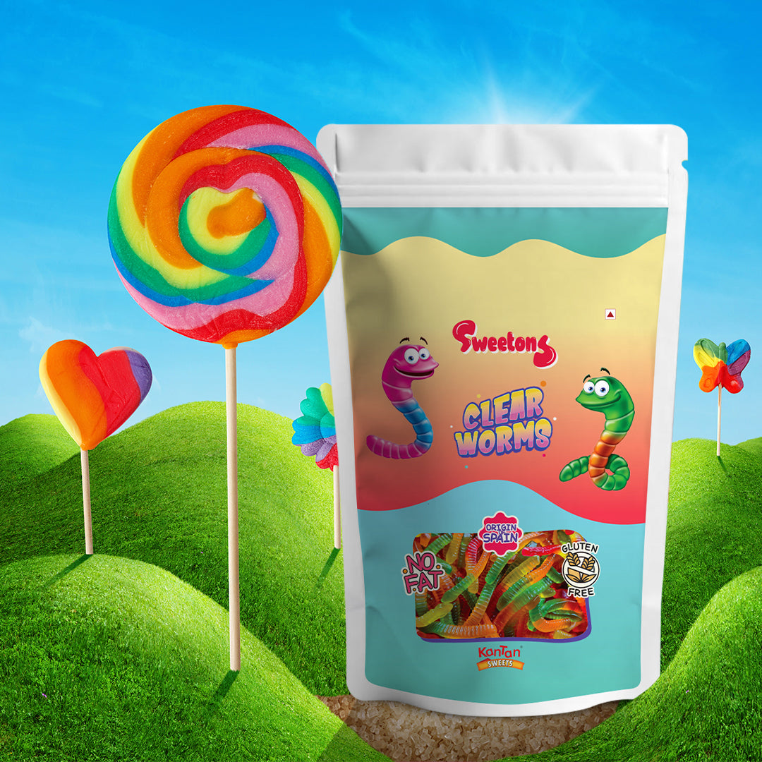 Sweetons Clear Worms Gummy Candy - Pack of 3 (50g each)
