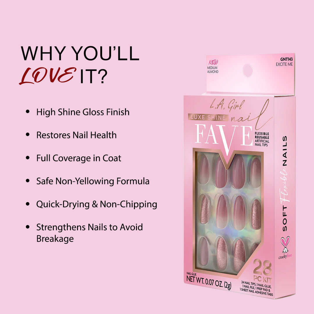L.A. Girl Luxe Shine Nail Fave Artificial Nail Tips - 28 Pc Kit