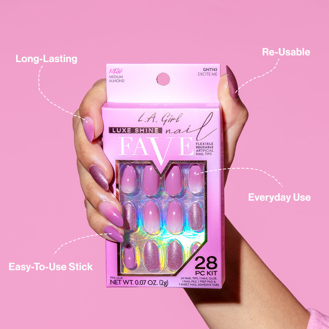 Luxe Shine Nail Fave Artificial Nail Tips-Excite Me - 28 Pc Kit