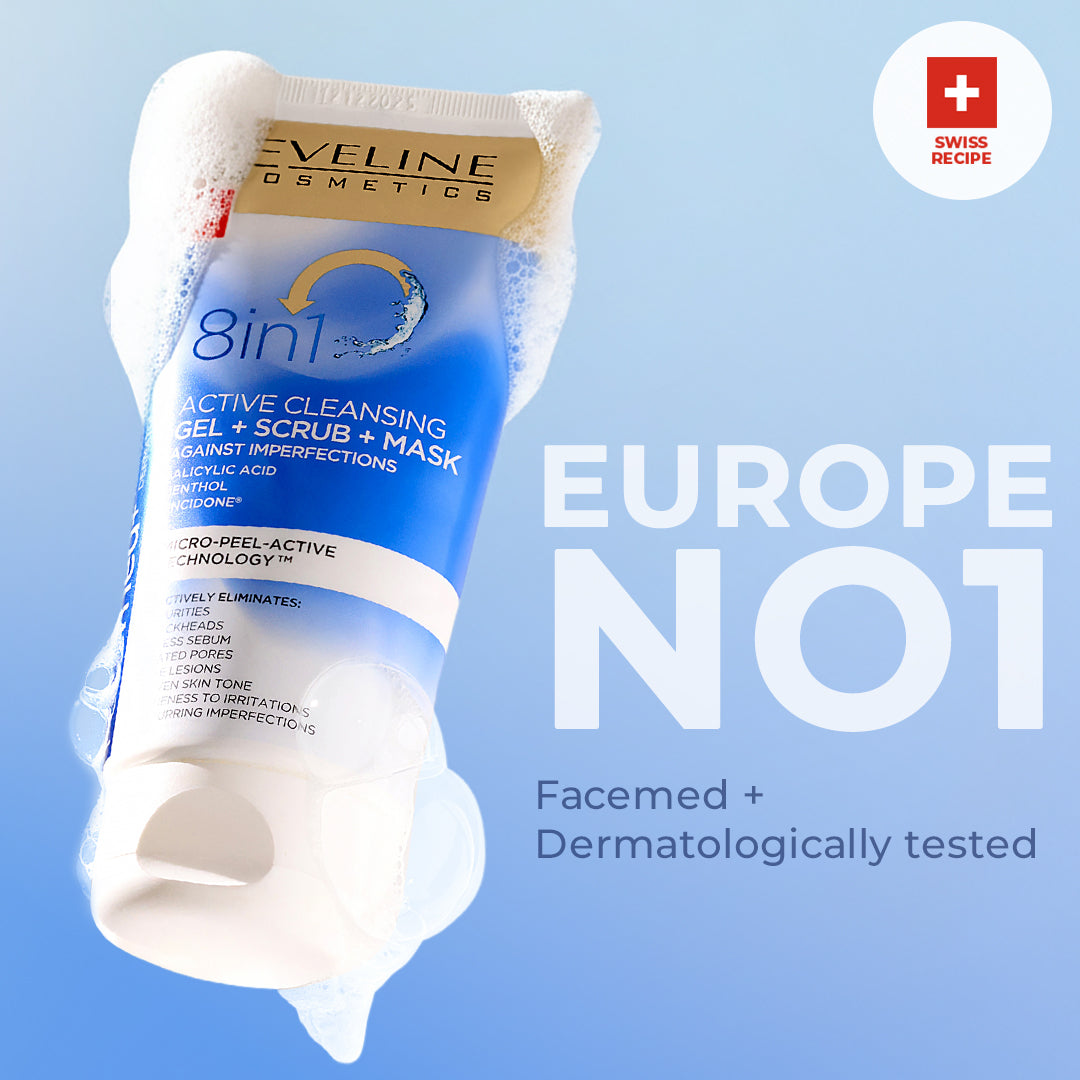 Eveline Cosmetics Facemed+ 8 in 1 Active Cleansing Gel+Scrub+Mask 150ml