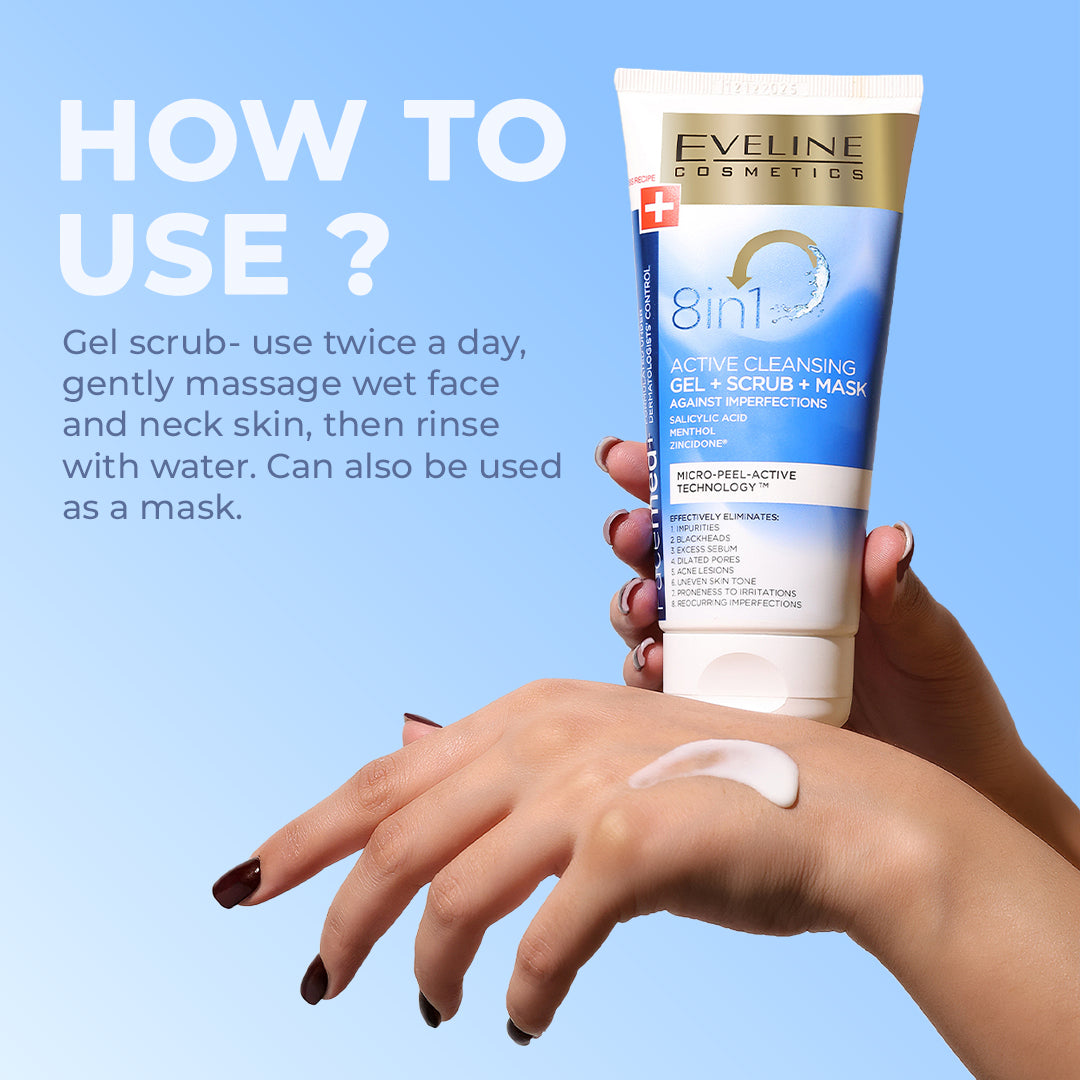 Eveline Cosmetics Facemed+ 8 in 1 Active Cleansing Gel+Scrub+Mask 150ml