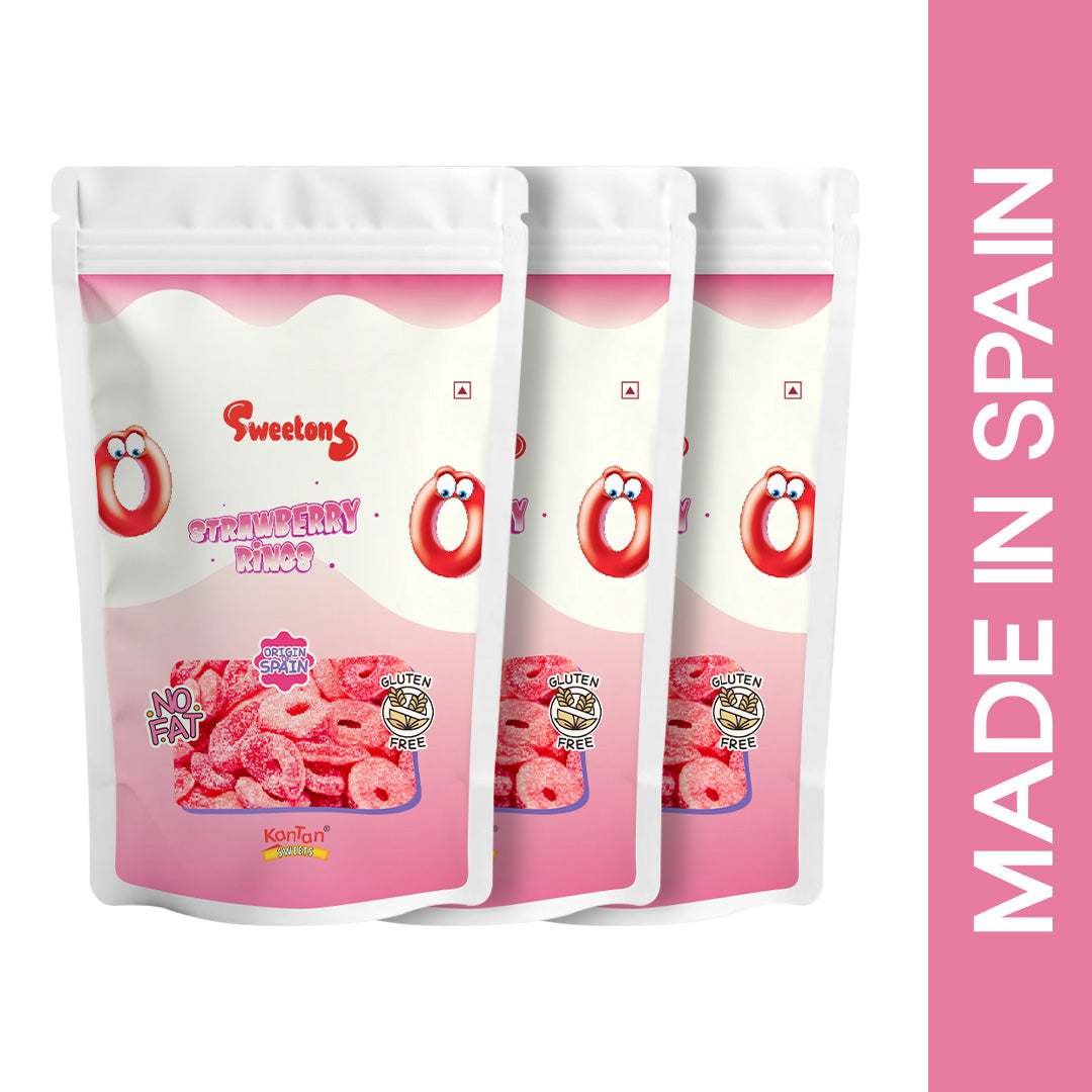 Sweetons Sour Strawberry Rings candy, Pack of 3 (50gm Each)