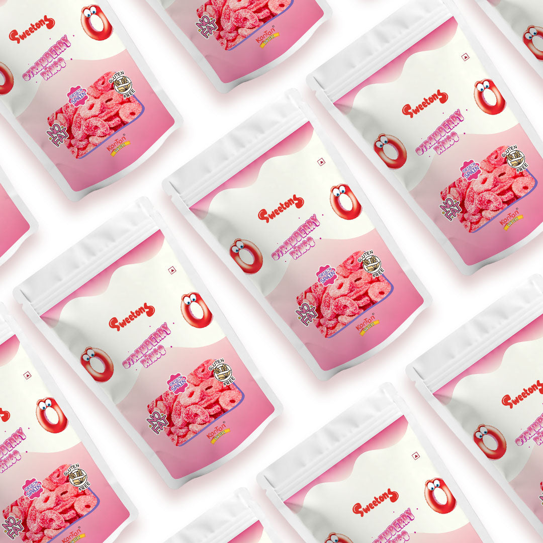 Sweetons Sour Strawberry Rings candy, Pack of 3 (50gm Each)