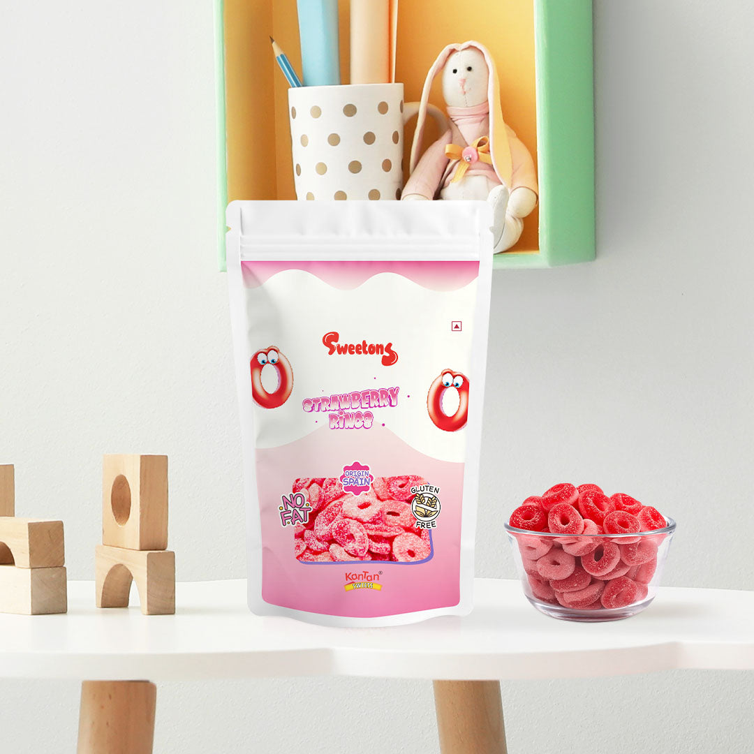 Sweetons Sour Strawberry Rings candy, Pack of 3 (50gm Each)