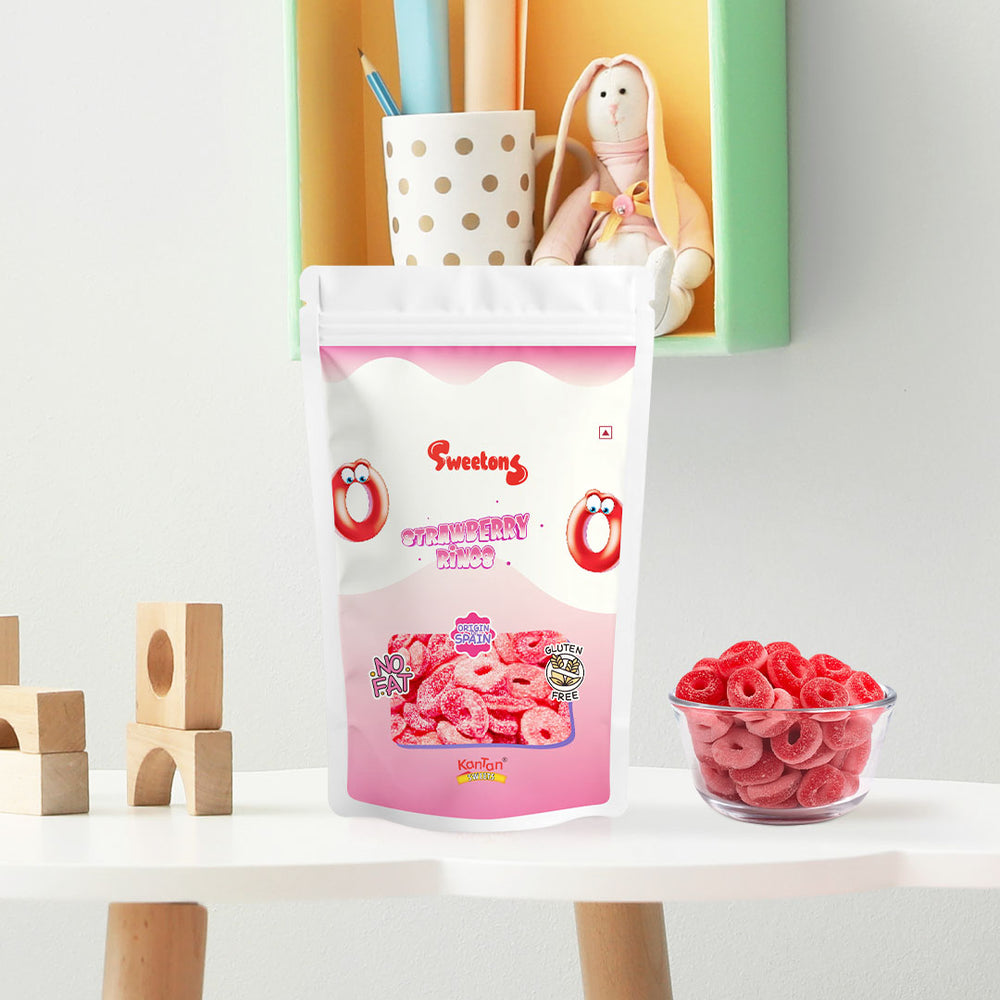 Sweetons Sour Strawberry Rings candy, Pack of 3 (50gm Each)