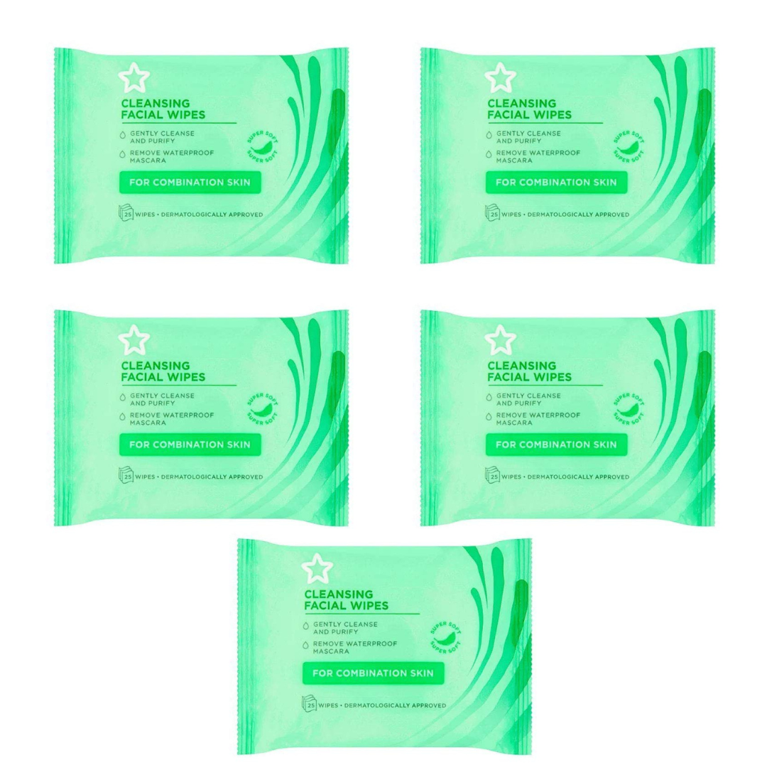 Superdrug Facial Cleansing Wipes X25 Each - Pack of 5